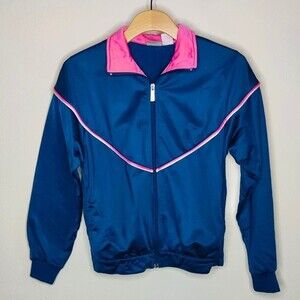 Vintage Retro Nike Navy/Pink Zip Up Track Jacket in Size Small